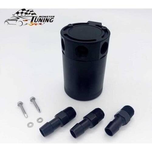 Universal Oil Catch Can Aluminum Baffled Oil Catch Tank 3-Port Air-Oil Separator PCV Crank Case Breather