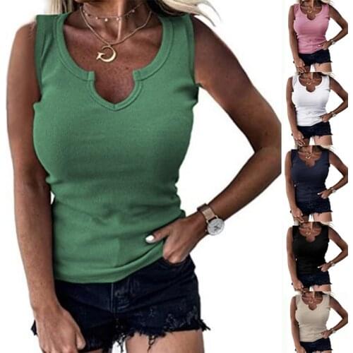 2021 Summer Fashion New Tight Fitting Threaded Casual V-Neck Sleeveless Vest T-Shirt Women Plus Size Tank Tops Female Clothing