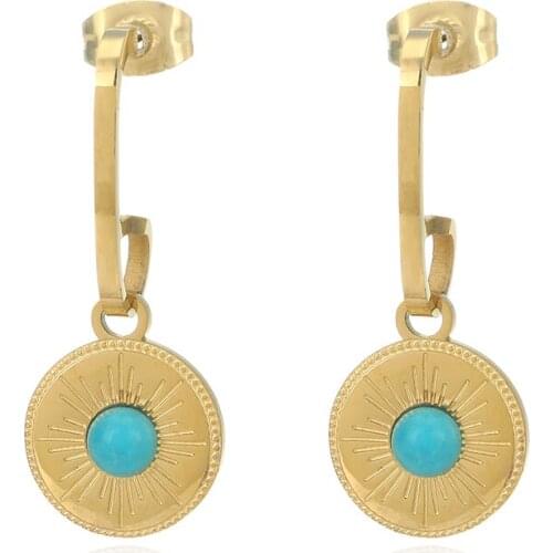 Natural Stone Stainless Steel Drop Earrings for Women Geometric Round Dangle Earring boucle oreille femme Fashion Jewelry Gifts