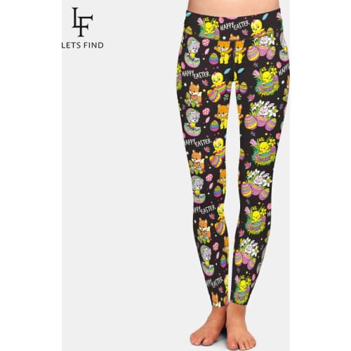 LETSFIND Spring 3D Happy Easter animals and eggs Print Plus Size Women Elastic Leggings High Waist Fitness Slim Leggings