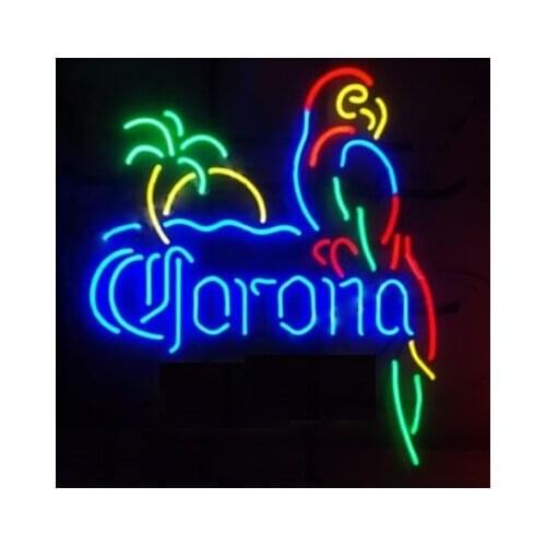 19“x15" Corona Extra Parrot Palm Tree Neon Light Lamp Sign Beer Bar Handmade Glass Decorate Home Wall Room Glass Windows CEPP004