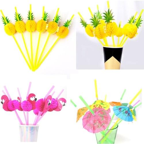 20Pcs Party Flamingo Pineapple Umbrella Straw Decor Wedding Party Supplies Bendable Cocktail Drinking Party Straws Hawaiian