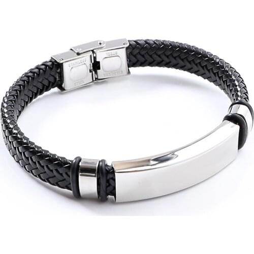 2021 Fashion Men Bracelet Steel Stainless Black Leather Adjustable Charm First Class Trend Sports Jewelry Sexy Street Style