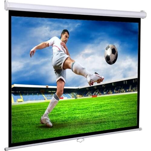 84 Inch 16:9 Auto-locking Manual Pull Down Projector Screen Self-locking Projection Curtain Matte White