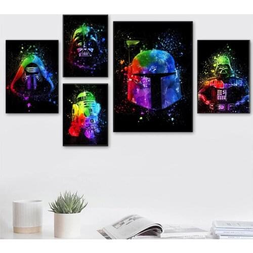 Star Wars Abstract Art Posters and Prints Watercolor Darth Vader Boba Fett Kylo Ben Canvas Painting Wall Picture for Home Decor
