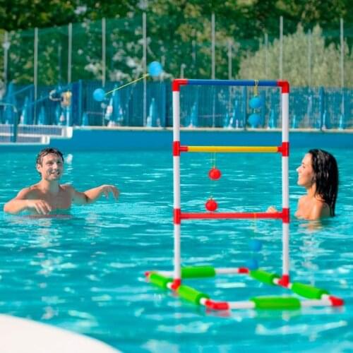 Pool Ladder Toss Game Set Indoor Outdoor Game with 6 Soft Rubber Ball for Kids Adults Swim Beach Fun Toy with Carrying Bag