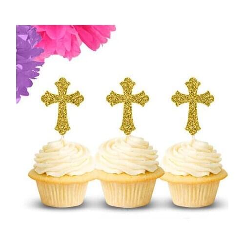Glitter cross Communion birthday cupcake toppers baptism Christening party decoration doughnut food toothpicks