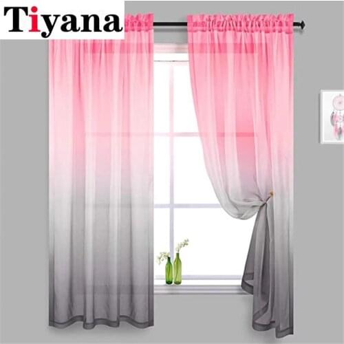 Pink Grey Gradient tulle Curtains for Girl Bedroom Romantic Living Room Decor Window Sheer Curtains Wedding Party Decoration Z