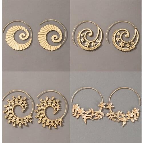 Docona Retro Gold Color Metal Alloy Floral Earrings for Women Fashion Abstract Hollow Out Geometric Earrings Party Jewelry