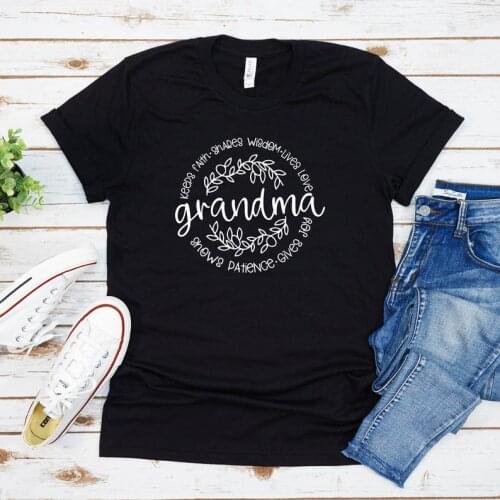 Grandmother Keeps Faith Shares Love Show Patience Gives Joy Shirt Christian Pray Flower pattern cotton Short Sleeve Top Tees