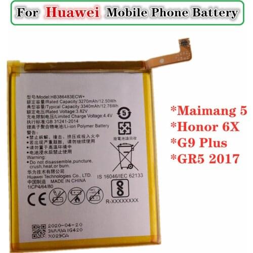 HB386483ECW+ 3340mAh Battery For Huawei Maimang 5 Honor 6X G9 Plus GR5 2017 MLA-AL00 MLA-AL10 Replacement Batteries