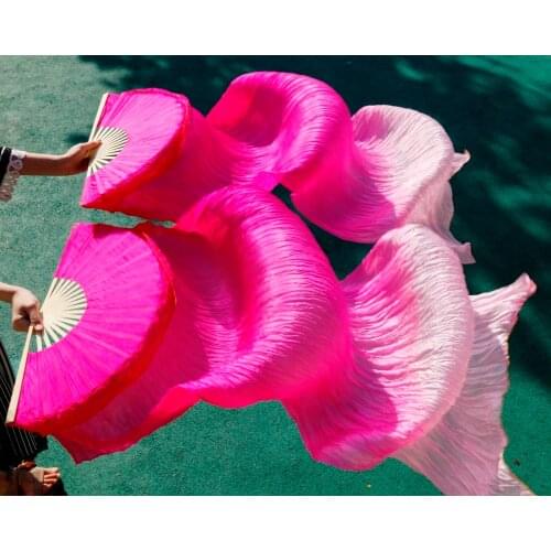 Hits 2017 High selling women Quality Silk Belly Dance Fan Dance 100% Real Silk Veils 1 pair 180*90 cm hot pink+pink +light pink