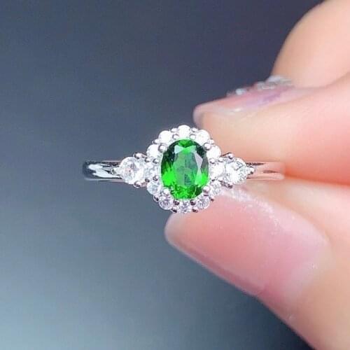 CoLife Jewelry Fashion Gemstone Ring for Daily Wear 4mm*5mm Natural Diopside Ring 925 Silver Diopside Jewelry Girl Gift