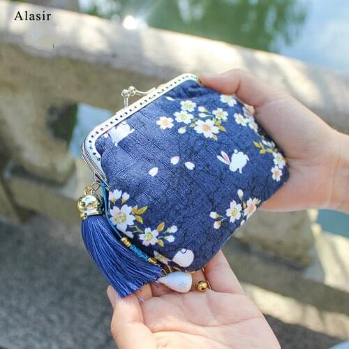 Alasir Handmade Japanese Style Cute Coin Purse Mini Vintage Wallet Cotton Women Baby Girl Floral Purse Cartoon Wallet