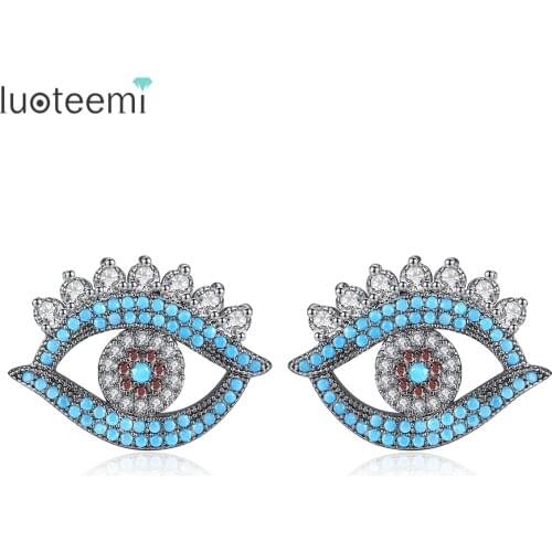 LUOTEEMI Popular AAA Cubic Zirconia Blue Eye Stud Earrings for Women Girls Brincos Trendy Jewelry Ghristmas Gift Bijoux