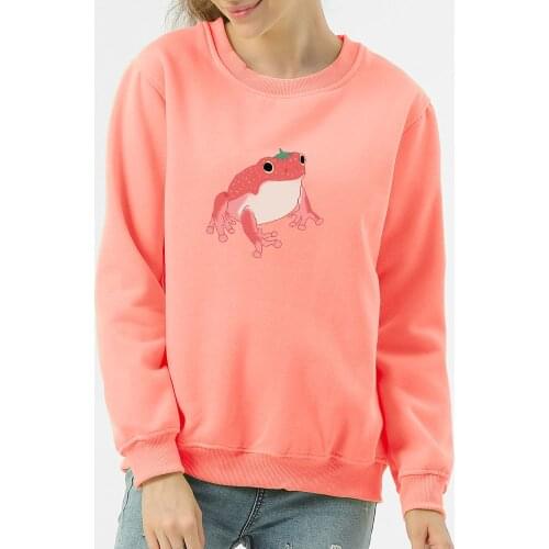 Kawaii Strawberry Frog Sweatshirt Cotton Harajuku Thermal 90s Aesthetic Orange Hoodie for Girls Jacket Drop Shoulder Y2k Clothes
