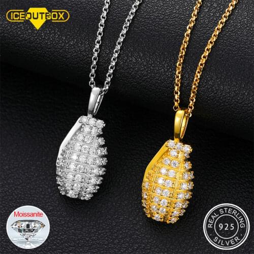 Hip hop Hand Grenade Gun Bullet Pendant 925 Sterling Silver Moissanite Diamond Hipster Man Collares Bomb Necklaces Dropshipping