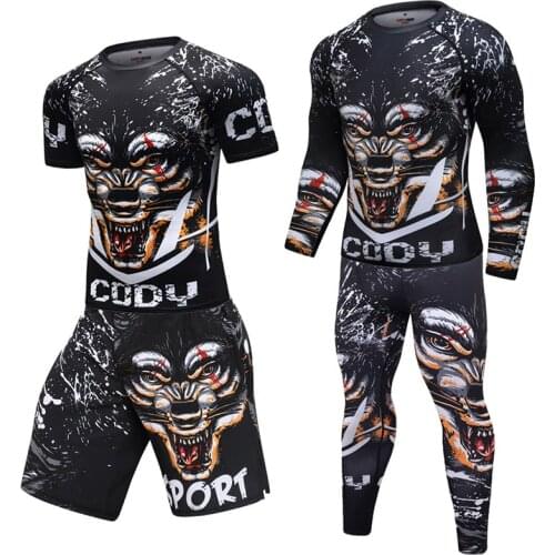 Brand Compression Mens Sports Suits Quick Dry MMA sets Clothing Sports shirt Jogger Training Men Gym Fitness Tracksuits Running