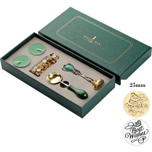 Customs Stamp Wax Seal Box Kit Detachable Stamp Spoon Set Sealing Beads Scrapbook Wedding Postcard Invitation Decor Wax Set
