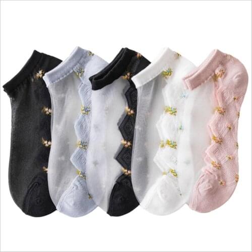 New Product Glass Stockings Women Thin Stockings Korean Version of Small Floral Card Silk Transparent Color Cotton Socks