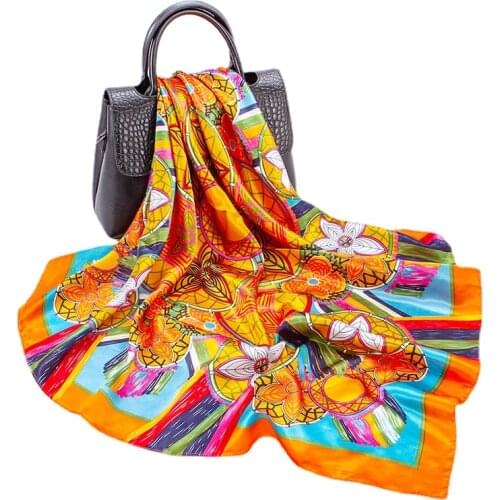 New Fashion Style Spring and Summer Silk Scarf Girls 90*90cm Wave Point Square Satin Silk Shawl Wrap Outdoor Decorate Women