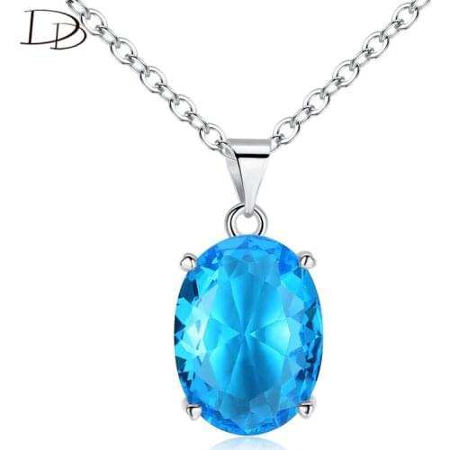 DODO Summer Pure Sky Blue Oval Pendant Necklaces For Women Big Blue Austrian Crystal Fashion Banquet Jewelry Link Chain N346