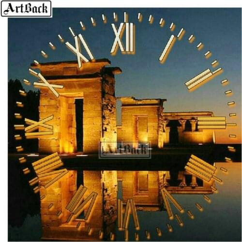 5d full square diamond painting wall clock landscape icon for home decor 3d round diamond embroidery clock painting