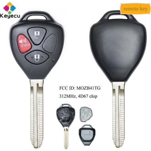KEYECU Remote Control Car Key With 3 Buttons 312MHz 4D67 Chip - FOB for Toyota Yaris 2007-10, Scion TC 2005-10, FCC ID: MOZB41TG