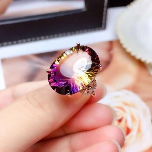 Real And Natural Amethyst ring 925 sterling silver Purple crystal rings For women or men Gem Size:13*18mm