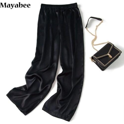 Silk Wide-Leg Pants Ladies Black Trousers Casual Large Size High Waist Loose 2021 Spring And Summer New Style