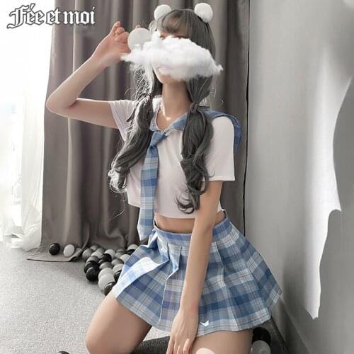Japanese Style School Uniform Sexy Plaid Innocent Short-Sleeved Student Wear Jk College Style Short Pleated Skirt Suit