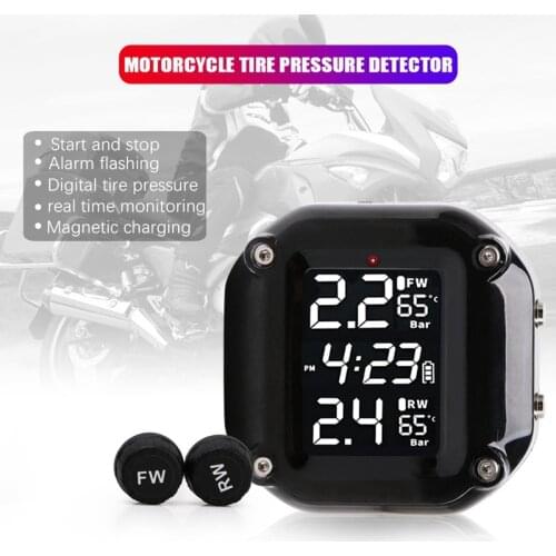 Motorcycle TPMS Motor Tire Pressure Tire Temperature Monitoring System 2pcs Sensor USB Active Alarm Time Display Moto Accessorie