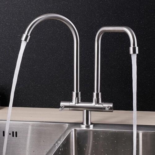 Double water head kitchen sink faucet 304 stainless steel can use for two sink