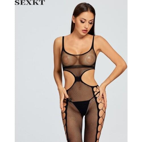Sexy Sexy Fishnet One-Piece Hollow Out See-through Fishnet Clothes Slutty Clothes Sexy Nightwear Bodysuit Body Suits Sissy