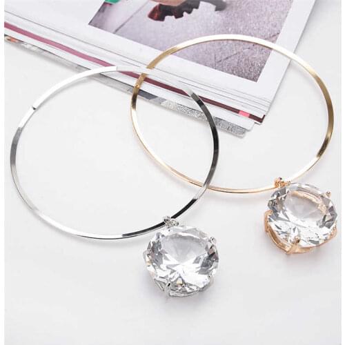Rhinestone Choker Silver Color Big Bib Necklace Clear Pendant Large Crystal Huge Collar Necklace