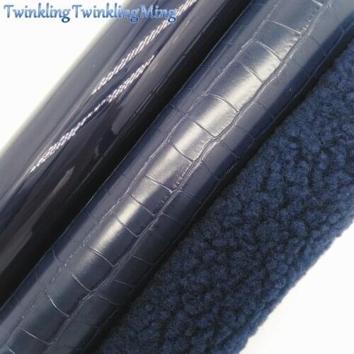 Navy Blue Patent Fabirc, Crocodile Faux Leather Fabric, Immitation Goat Fur Fabric For Bow A4 8"x11"Twinkling Ming XM433