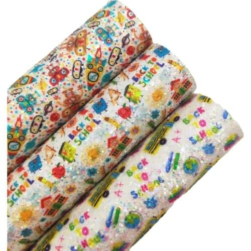 Back to School Chunky Glitter Vinyl Fabric Sheet Felt Backing Synthetic Leather Faux Vinil For Bows Earrings DIY A4 SIZE R199A