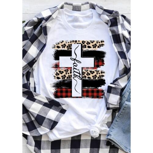 Faith Cross Plaid T-Shirt faith cross women fashion funny religion Christian Bible baptism young hipster pure cotton gift tops