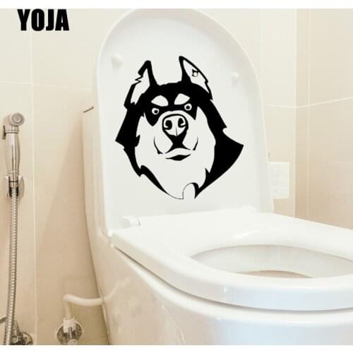 YOJA 20.9X23.5CM Funny Dog Husky Friend Pet Animal Head Wall Stickers Toilet Decal Bedroom Home Decor T5-1648