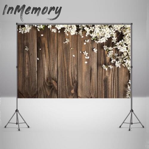 Wood Floor Photography Backdrops Flower Dark Brown Wooden Background Food Birthday Baby Shower Decor For Photo Studio