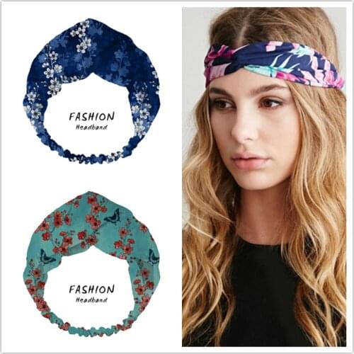 Women Girls four seasons Hair Bands Blue Print Headbands Retro Turban Bandage Bandanas HairBands Hair Accessories Headwrap