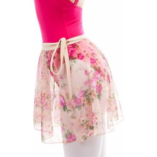 Women Ballet Dance Skirt Adult Dance Printing Flower Practice Chiffon Mesh Skirt For Ballet Girl Wear Teacher Ballet Wrap Skirts