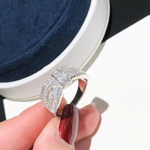 Womens high-quality S925 sterling silver full cubic zircon bow ring fashion elegant noble boutique Valentines Day gift