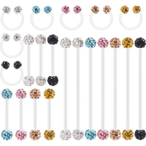 1PC Bioplast Flexible Double Epoxy Crystal Balls Belly Button Ring Full Zircon Tongue Barbell Circular Earrings Piercing Jewelry