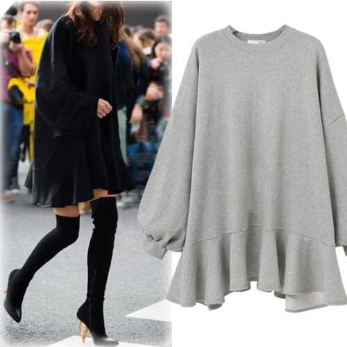 2020 Spring Winter New Fashion Casual Women Short Dress Solid Color Wild Loose Plus Ruffled Sweater Womens J245