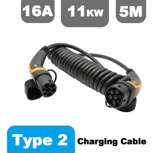 11KW 16A Three phase EV Cable Type 2 to Type 2 IEC 62196-2 EV Charging Plug With 5 Meter spring cable for Electric vehicle