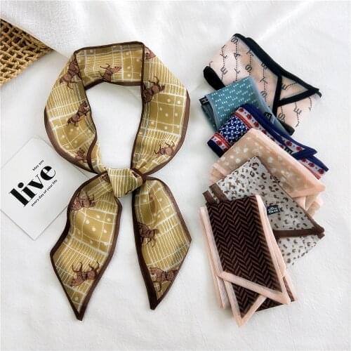 2021 New Fashion Chiffon Scarf Retro Hair Band Professional Decorations Ribbon Female Long Small Head Scarf Bag Ribbons
