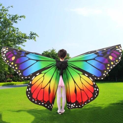360 Degree Rotating Butterfly Shawl Decorated Women Children Butterfly PrintBeach ScarvesBelly Dance Butterfly Wings