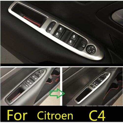 4Pcs Stainless steel Car Door window glass lifting switch Cover Trim For Citroen C4 (2016-2018) Car Interior Decoration styling