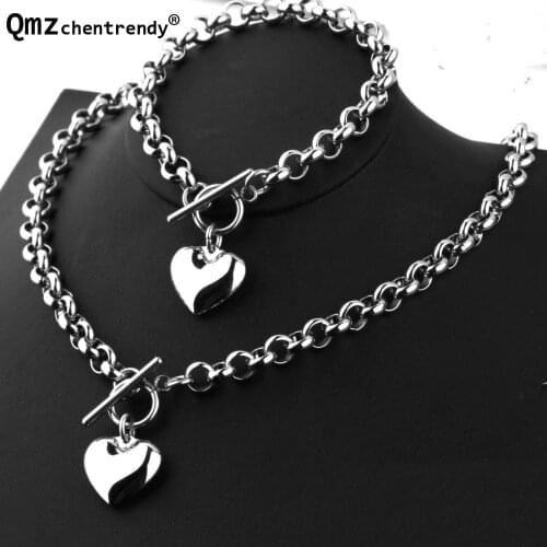 5 Styles Lovers Pairs 316L Stainless Steel Heart Charm Necklace Bracelet Bangle For Women Men Jewelry Sets Lovers Gift
